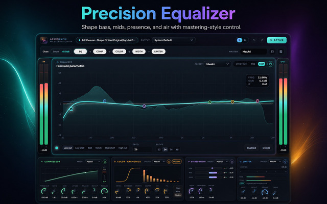 ArSonKuPik Studio precision equalizer with mastering modules and stereo meters