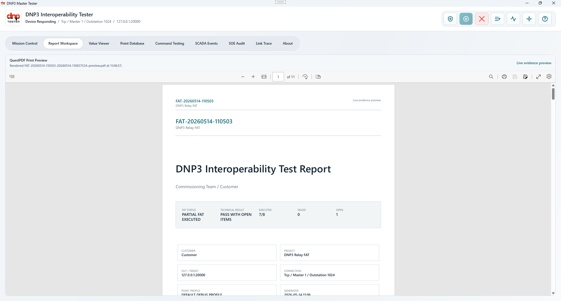 Report workspace PDF preview screenshot