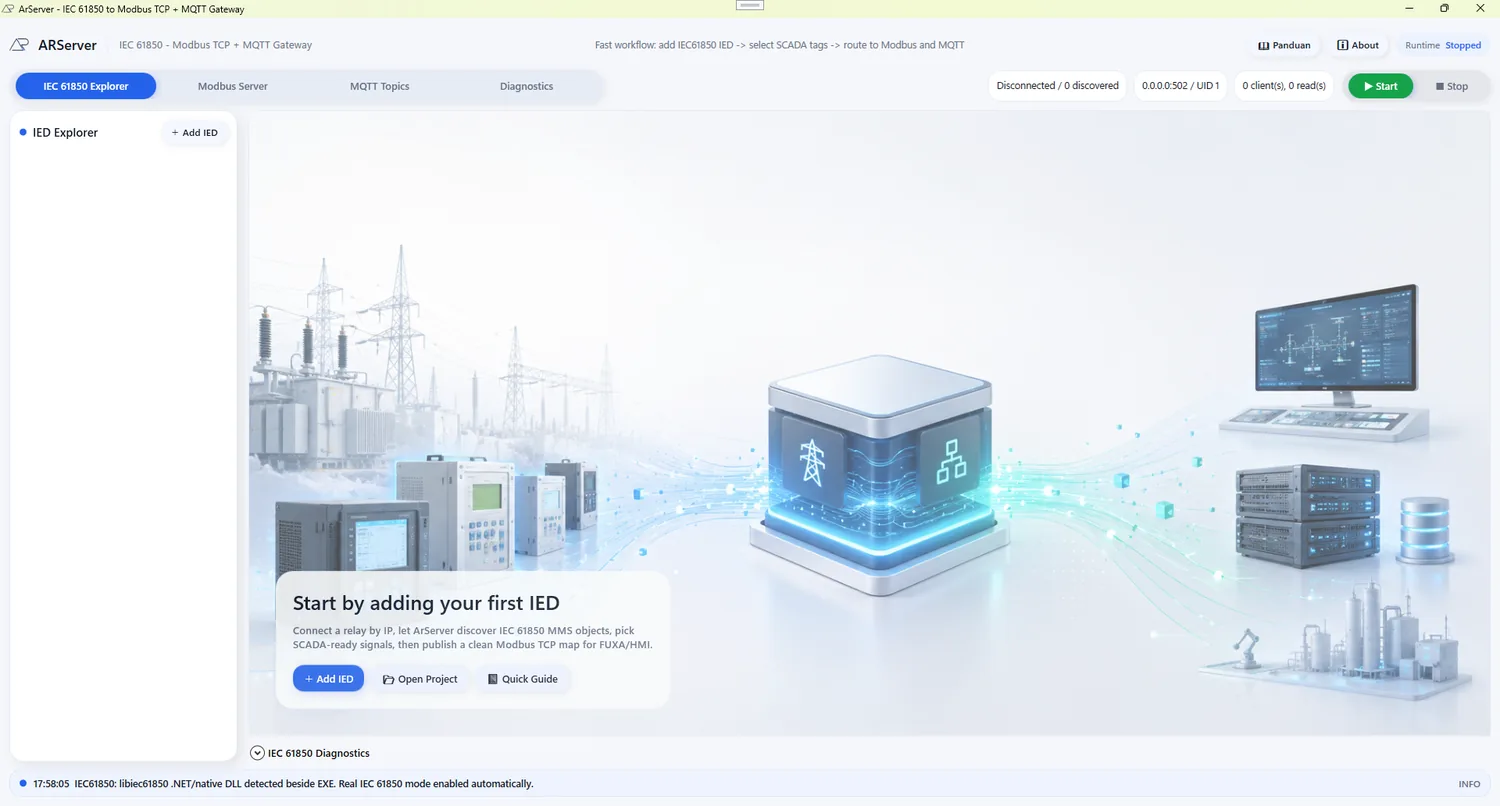 ARServer start workspace for IEC 61850 gateway setup